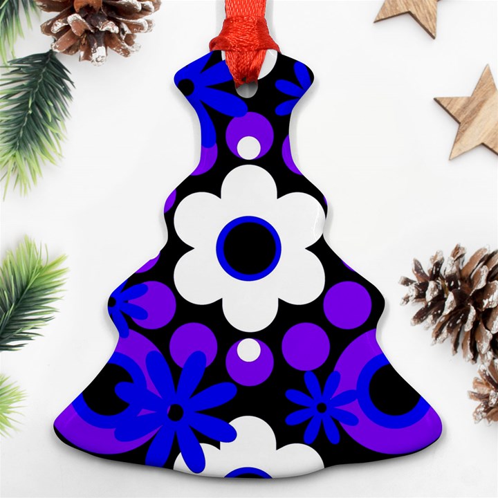 Flowers Pearls And Donuts Blue Purple White Black  Ornament (Christmas Tree) 