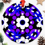 Flowers Pearls And Donuts Blue Purple White Black  Round Filigree Ornament (Two Sides) Back