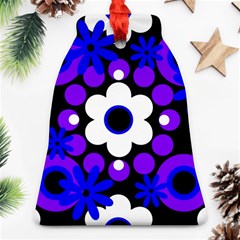 Flowers Pearls And Donuts Blue Purple White Black  Bell Ornament (two Sides) by Mazipoodles