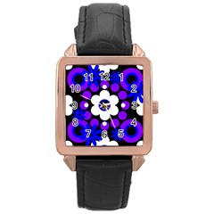 Flowers Pearls And Donuts Blue Purple White Black  Rose Gold Leather Watch  by Mazipoodles