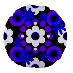 Flowers Pearls And Donuts Blue Purple White Black  Large 18  Premium Flano Round Cushions by Mazipoodles