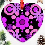 Flowers Pearl And Donuts Lilac Blush Pink Magenta Black  Ornament (Heart) Front