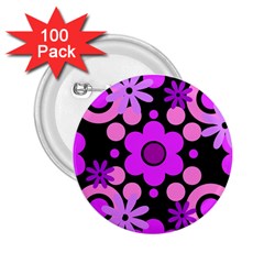 Flowers Pearl And Donuts Lilac Blush Pink Magenta Black  2 25  Buttons (100 Pack)  by Mazipoodles