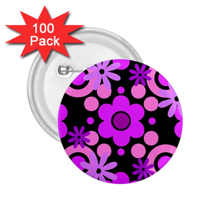 Flowers Pearl And Donuts Lilac Blush Pink Magenta Black  2.25  Buttons (100 pack) 