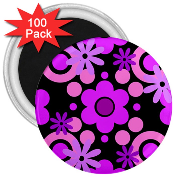 Flowers Pearl And Donuts Lilac Blush Pink Magenta Black  3  Magnets (100 pack)