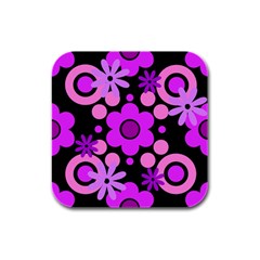 Flowers Pearl And Donuts Lilac Blush Pink Magenta Black  Rubber Square Coaster (4 Pack) by Mazipoodles