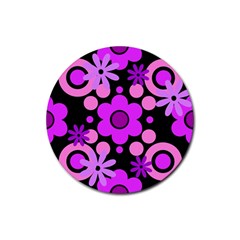 Flowers Pearl And Donuts Lilac Blush Pink Magenta Black  Rubber Round Coaster (4 Pack) by Mazipoodles