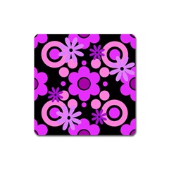 Flowers Pearl And Donuts Lilac Blush Pink Magenta Black  Square Magnet by Mazipoodles