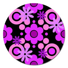 Flowers Pearl And Donuts Lilac Blush Pink Magenta Black  Magnet 5  (round) by Mazipoodles