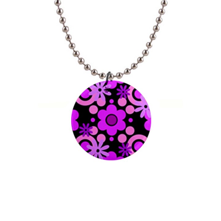 Flowers Pearl And Donuts Lilac Blush Pink Magenta Black  1  Button Necklace