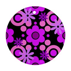 Flowers Pearl And Donuts Lilac Blush Pink Magenta Black  Round Ornament (two Sides) by Mazipoodles