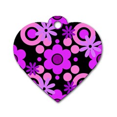 Flowers Pearl And Donuts Lilac Blush Pink Magenta Black  Dog Tag Heart (two Sides) by Mazipoodles