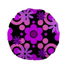 Flowers Pearl And Donuts Lilac Blush Pink Magenta Black  Standard 15  Premium Round Cushions by Mazipoodles