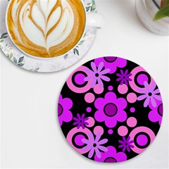 Flowers Pearl And Donuts Lilac Blush Pink Magenta Black  Uv Print Round Tile Coaster by Mazipoodles