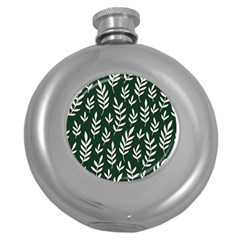 Leaves Foliage Plants Pattern Round Hip Flask (5 Oz) by Ravend