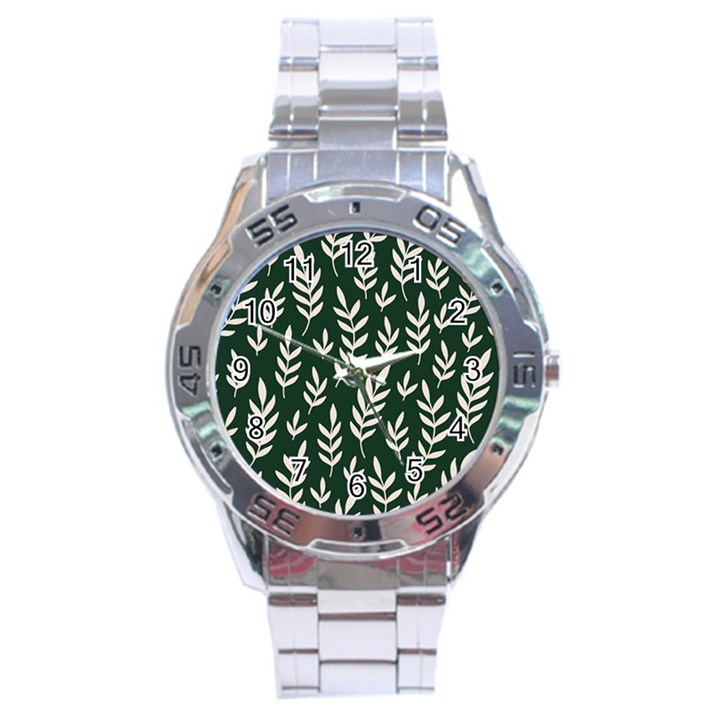 Leaves Foliage Plants Pattern Stainless Steel Analogue Watch