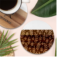 Leaves Foliage Plants Pattern Marble Wood Coaster (round)