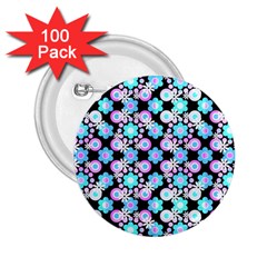 Bitesize Flowers Pearls And Donuts Bubblegum Blue Purple White 2 25  Buttons (100 Pack)  by Mazipoodles