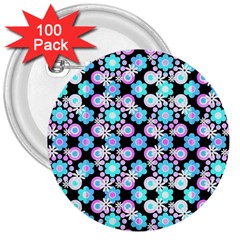 Bitesize Flowers Pearls And Donuts Bubblegum Blue Purple White 3  Buttons (100 Pack)  by Mazipoodles