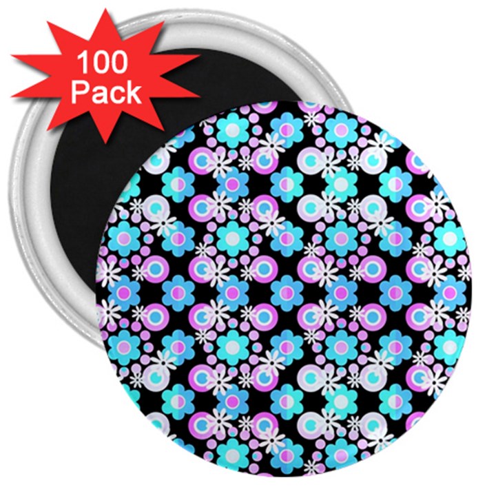 Bitesize Flowers Pearls And Donuts Bubblegum Blue Purple White 3  Magnets (100 pack)