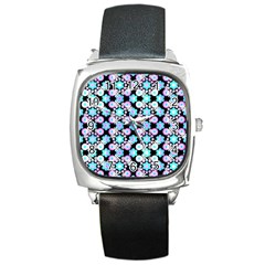 Bitesize Flowers Pearls And Donuts Bubblegum Blue Purple White Square Metal Watch by Mazipoodles