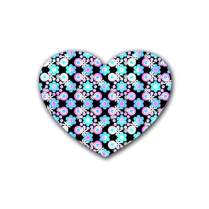 Bitesize Flowers Pearls And Donuts Bubblegum Blue Purple White Rubber Heart Coaster (4 pack)