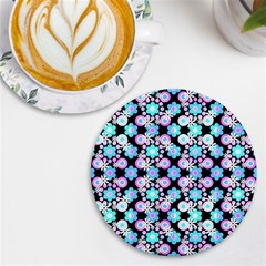 Bitesize Flowers Pearls And Donuts Bubblegum Blue Purple White Uv Print Round Tile Coaster by Mazipoodles