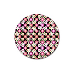 Bitesize Flowers Pearls And Donuts Strawberry Lemon Lime Sherbet Black Magnet 3  (round) by Mazipoodles