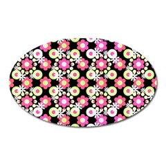 Bitesize Flowers Pearls And Donuts Strawberry Lemon Lime Sherbet Black Oval Magnet by Mazipoodles