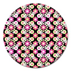 Bitesize Flowers Pearls And Donuts Strawberry Lemon Lime Sherbet Black Magnet 5  (round) by Mazipoodles