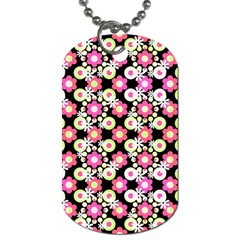 Bitesize Flowers Pearls And Donuts Strawberry Lemon Lime Sherbet Black Dog Tag (one Side) by Mazipoodles