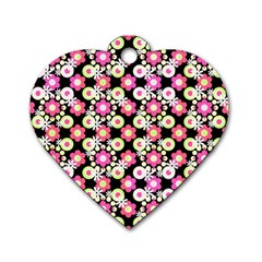 Bitesize Flowers Pearls And Donuts Strawberry Lemon Lime Sherbet Black Dog Tag Heart (two Sides) by Mazipoodles