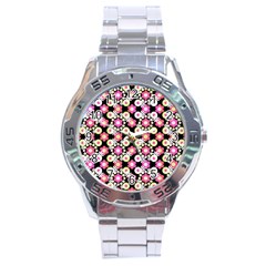 Bitesize Flowers Pearls And Donuts Strawberry Lemon Lime Sherbet Black Stainless Steel Analogue Watch by Mazipoodles