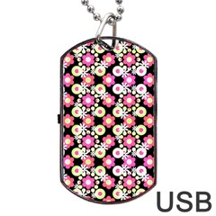 Bitesize Flowers Pearls And Donuts Strawberry Lemon Lime Sherbet Black Dog Tag Usb Flash (one Side) by Mazipoodles