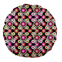 Bitesize Flowers Pearls And Donuts Strawberry Lemon Lime Sherbet Black Large 18  Premium Flano Round Cushions by Mazipoodles