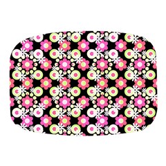 Bitesize Flowers Pearls And Donuts Strawberry Lemon Lime Sherbet Black Mini Square Pill Box by Mazipoodles