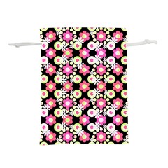 Bitesize Flowers Pearls And Donuts Strawberry Lemon Lime Sherbet Black Lightweight Drawstring Pouch (s) by Mazipoodles