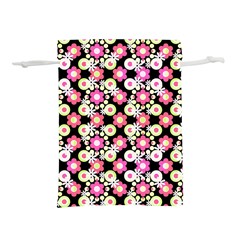 Bitesize Flowers Pearls And Donuts Strawberry Lemon Lime Sherbet Black Lightweight Drawstring Pouch (l) by Mazipoodles