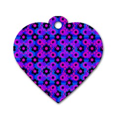 Bitesize Flowers Pearls And Donuts Strawberry Raspberry Blueberry Black Dog Tag Heart (one Side) by Mazipoodles