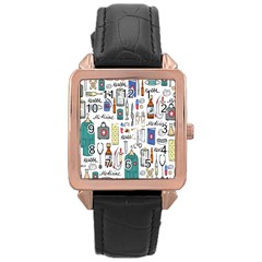 Medical Biology Detail Medicine Psychedelic Science Abstract Abstraction Chemistry Genetics Art Patt Rose Gold Leather Watch  by Jancukart