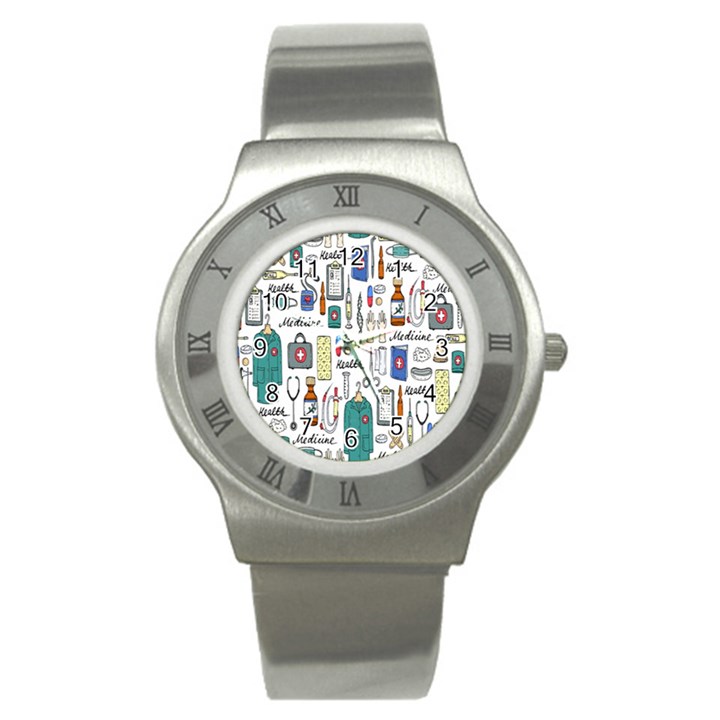 Medical Biology Detail Medicine Psychedelic Science Abstract Abstraction Chemistry Genetics Art Patt Stainless Steel Watch