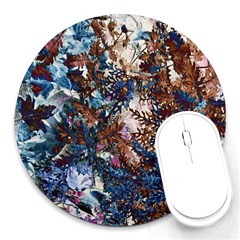 Brown Leaves Round Mousepad by DinkovaArt