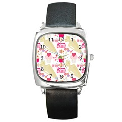 Desserts Pastries Baking Wallpaper Square Metal Watch by Ravend