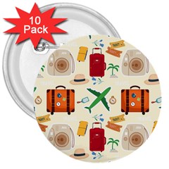 Suitcase Tickets Plane Camera 3  Buttons (10 Pack)  by Ravend