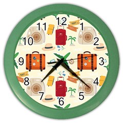 Suitcase Tickets Plane Camera Color Wall Clock by Ravend