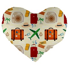 Suitcase Tickets Plane Camera Large 19  Premium Heart Shape Cushions by Ravend