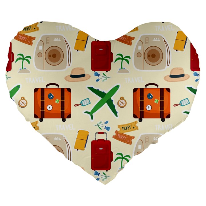 Suitcase Tickets Plane Camera Large 19  Premium Heart Shape Cushions