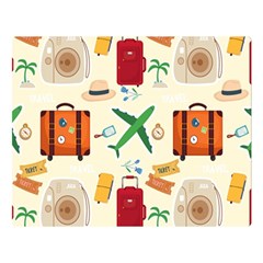 Suitcase Tickets Plane Camera Premium Plush Fleece Blanket (large) by Ravend