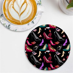 Heels Shoes Pattern Feminine Art Uv Print Round Tile Coaster