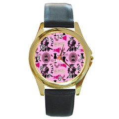 Fashion Girl Newyork Bts Nft Round Gold Metal Watch by Ravend